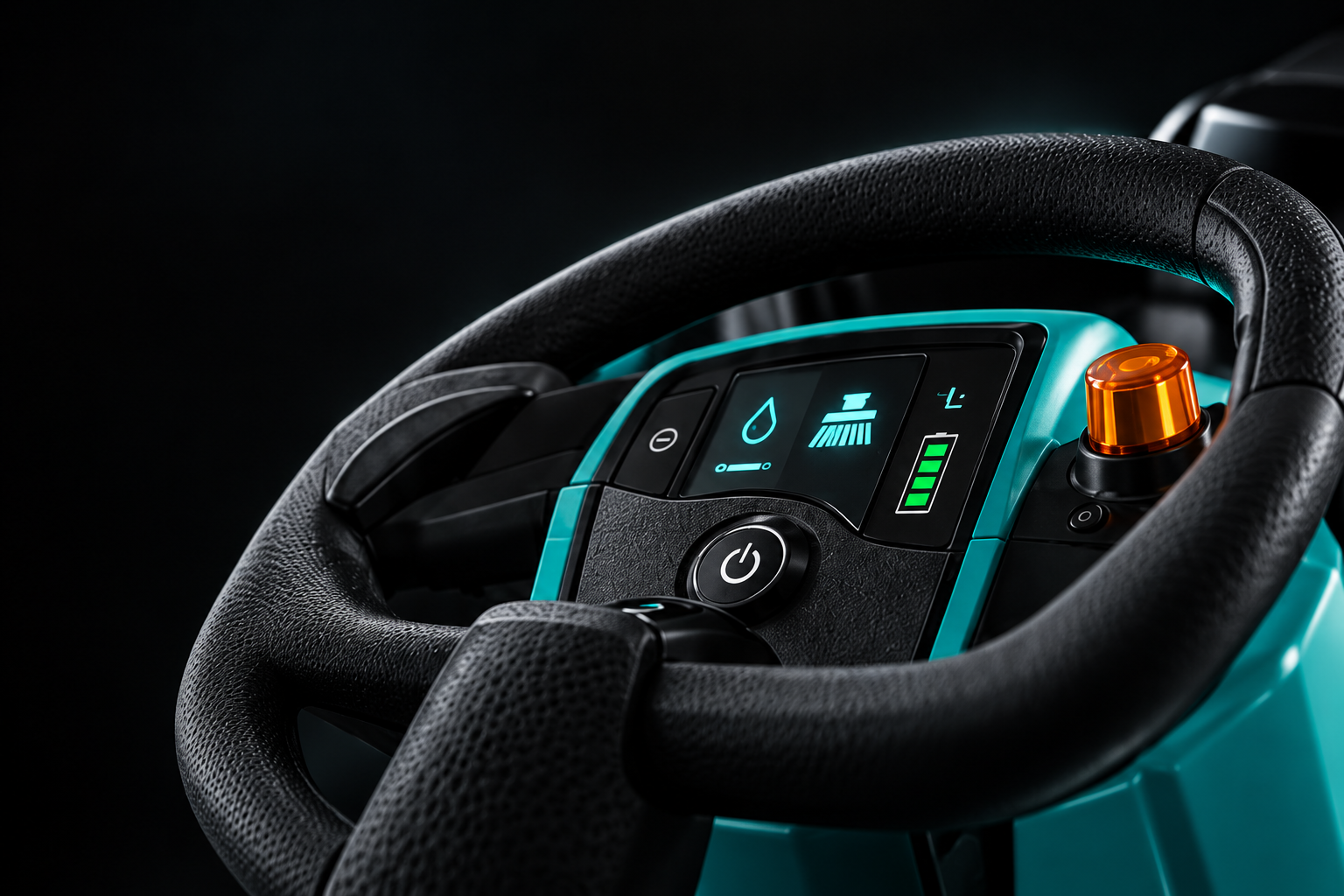 Intuitive cockpit controls and digital display on MZL floor scrubber